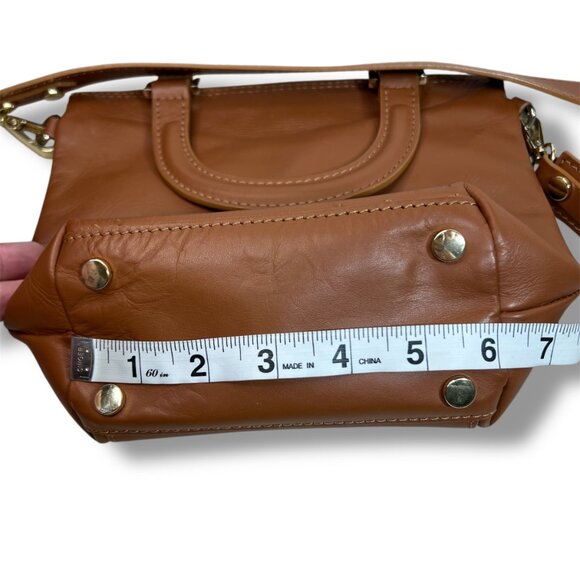 Valentina Fiore Genuine Leather Mini Crossbody Bag Cognac Brown Made In Italy - Picture 8 of 9